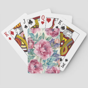 Baraja De Cartas Acuarela Floral de Peonía Botánica Floraciones de
