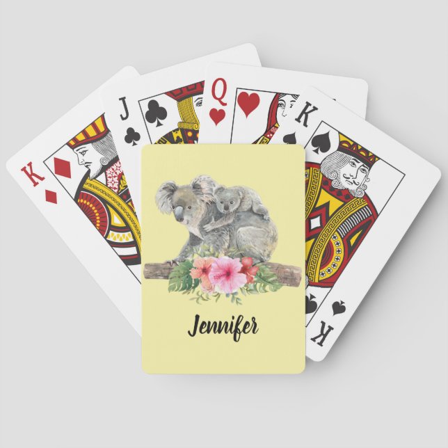 Baraja De Cartas Acuarela Koala Bears Cuece Mamá Y Bebé (Reverso)