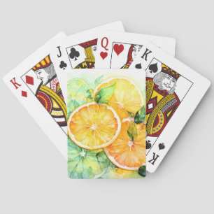 Baraja De Cartas Acuarela Limón Naranja Lima Botánica Cocina