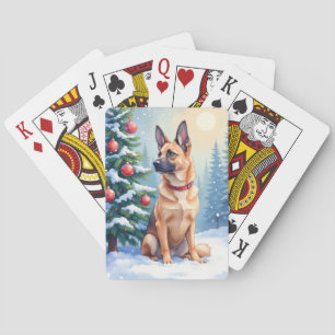 Baraja De Cartas Acuarela Malinois Belga Navidad Verde