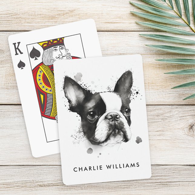 Baraja De Cartas Acuarela negra y blanca de Boston terrier (Boston terrier black and white watercolor poker cards)