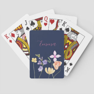 Baraja De Cartas Acuarela Nombre Flor Silvestre Azul Marino 