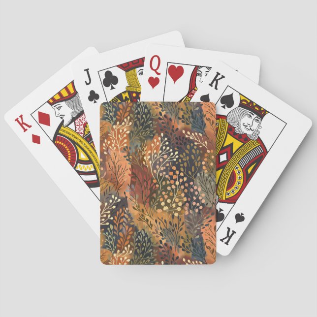 Baraja De Cartas Acuarela Otoño Verde Naranja (Reverso)