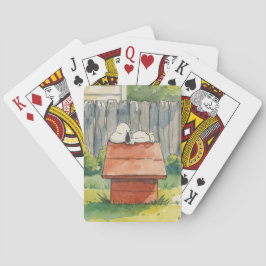 Baraja De Cartas Acuarela Perro Durmiendo en Casa de Perro Roja Art