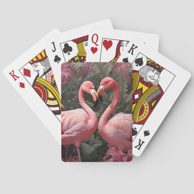 Baraja De Cartas Acuarela Romance de flamenco rosa tropical (Reverso)