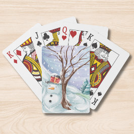 Baraja De Cartas Acuarela Snowman de vacaciones de invierno