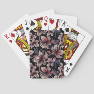 Baraja De Cartas Acuarelas Crimson Floral sobre negro