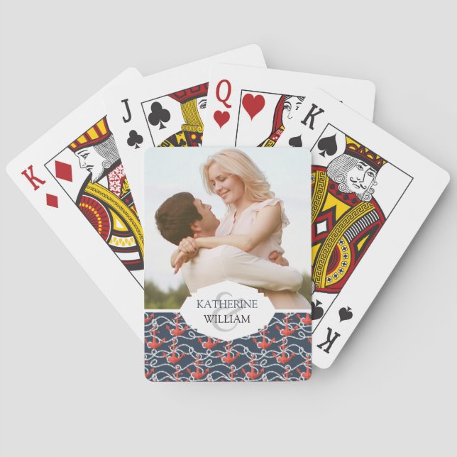 Baraja De Cartas Add Your Name | Nautical Anchors And Rope Pattern (Reverso)