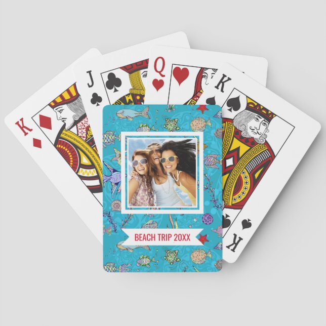 Baraja De Cartas Add Your Name | Turquoise Fish Pattern (Reverso)