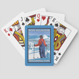 Baraja De Cartas Admiración del esquiador - montaña azul,