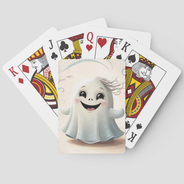 Baraja De Cartas Adorable diseño de Halloween, amigo fantasma (Reverso)