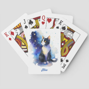 Baraja De Cartas Adorable Ilustracion acuático de gato de Tuxedo