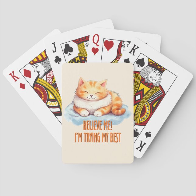 Baraja De Cartas Adorable Naranja Tabby Cat- Estoy probando lo mejo (Reverso)