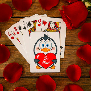 Baraja De Cartas Adorable Penguin Holding Be Mine Heart