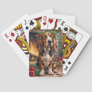 Baraja De Cartas Adorable perro Basset Hound con corona de Navidad