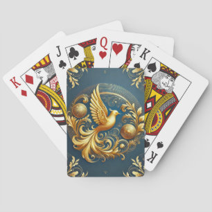 Baraja De Cartas Adorno Dorado con Motivo de Ave