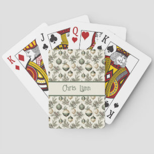 Baraja De Cartas Adornos de Navidad en Verde Salvia y Dorado