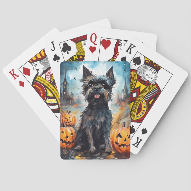 Baraja De Cartas Affenpinscher de Halloween con calabazas aterrador (Reverso)