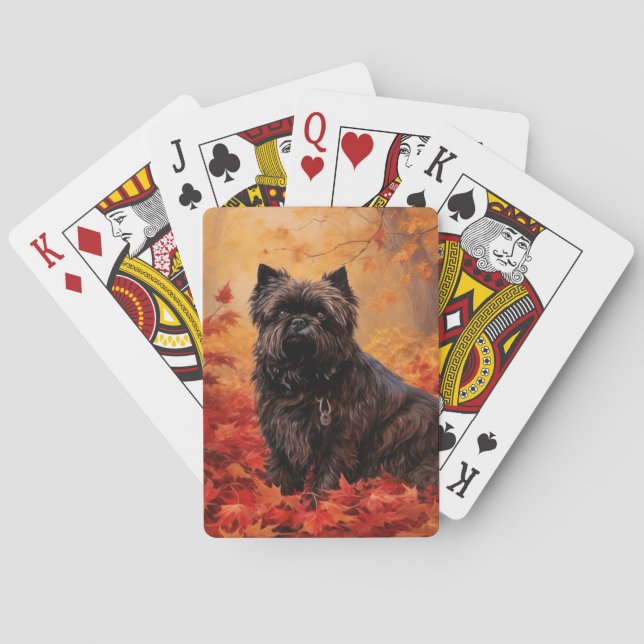 Baraja De Cartas Affenpinscher en hojas de otoño se inspira (Reverso)