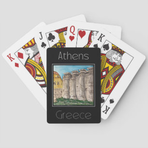 Baraja De Cartas Afiche de viajes color de agua de Atenas Grecia