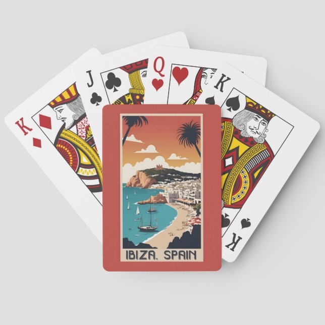 Baraja De Cartas Afiche de viajes de Ibiza, España (Reverso)