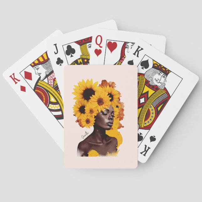 Baraja De Cartas Afroamericana con pelo afro girasol (Reverso)