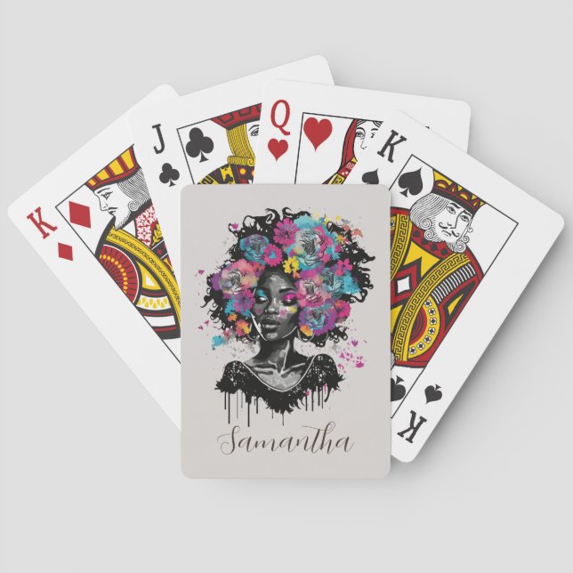 Baraja De Cartas Afromujer con clase floral (Reverso)