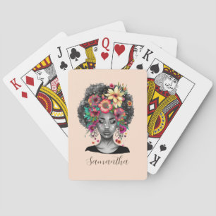Baraja De Cartas Afromujer floral elegante