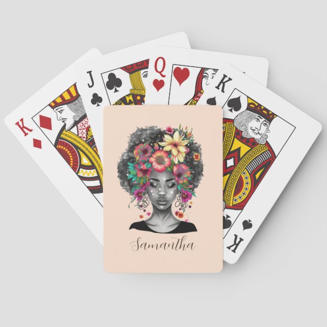 Baraja De Cartas Afromujer floral elegante (Reverso)