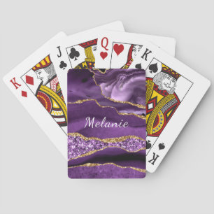 Baraja De Cartas Agitar tarjetas de juego de oro morado con nombre 