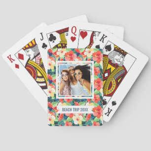 Baraja De Cartas Agrega tu nombre Colorido Patrón de Hibiscus