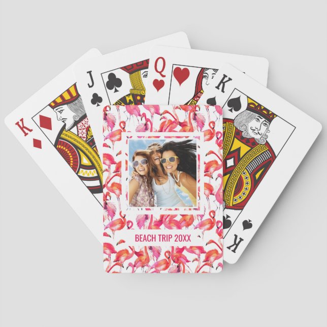 Baraja De Cartas Agrega tu nombre | Flamingo acuático en acuarelas (Reverso)