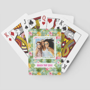 Baraja De Cartas Agrega tu nombre Flores tropicales y piñas