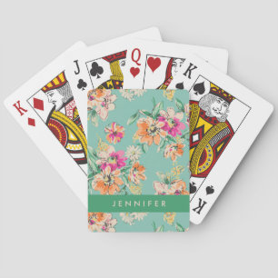 Baraja De Cartas Agrega tu nombre Modelo floral de esbozo brillan