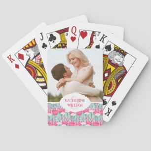 Baraja De Cartas Agrega tu nombre Multitud Rosa Y Blanca De Flami