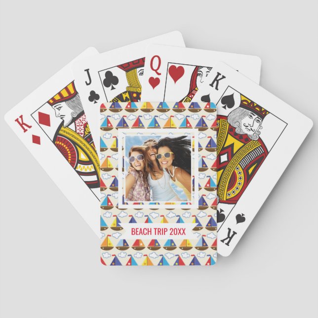 Baraja De Cartas Agrega tu nombre | Patrón de barco de vela (Reverso)