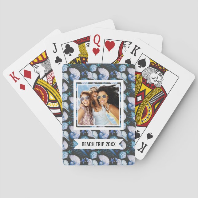 Baraja De Cartas Agrega tu nombre | Patrón de corales con conchas (Reverso)