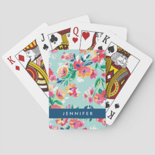 Baraja De Cartas Agrega tu nombre   Patrón de flores pintadas