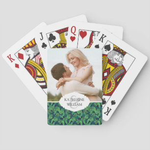 Baraja De Cartas Agrega tu nombre   Patrón de hojas tropicales