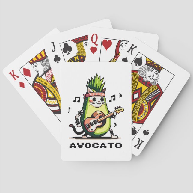 Baraja De Cartas Aguacate - Gracioso Pixel Art Aguacate Gato Jugand (Reverso)