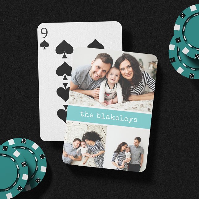 Baraja De Cartas Aguamarina | Collage de fotos Personalizado Nombre (Subido por el creador)