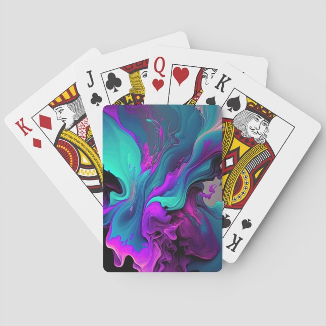 Baraja De Cartas Aguas moradas Turquesa Hermosa Abstracto Arte Flui (Reverso)