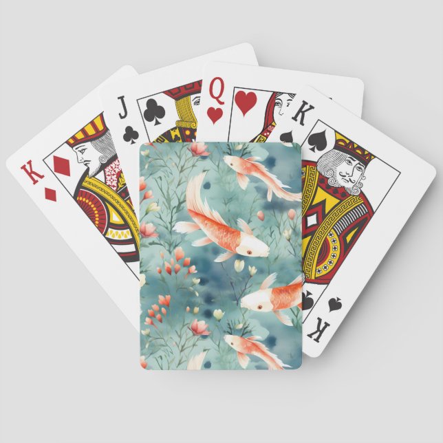 Baraja De Cartas Aguas tranquilas: Patrón acuarela Koi Fish (Reverso)