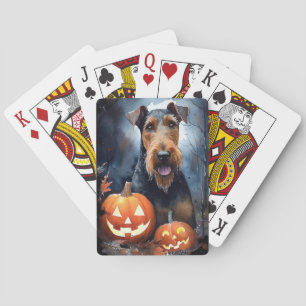 Baraja De Cartas Airedale de Halloween con calabazas aterradoras
