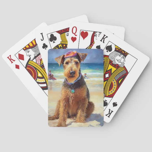 Baraja De Cartas Airedale on Beach, regalo de verano para los amant (Reverso)
