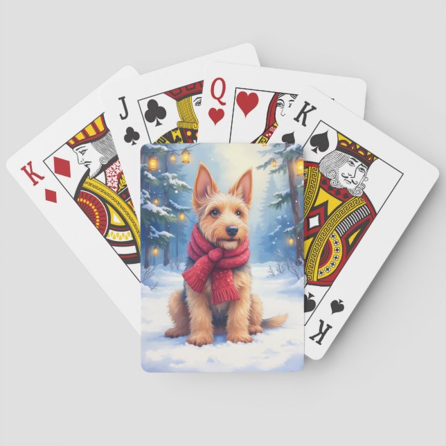 Baraja De Cartas Airedale Terrier acuarela Navidad nevada (Reverso)