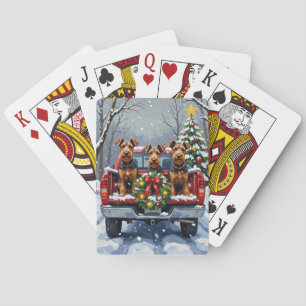 Baraja De Cartas Airedale Terrier Navidad Camión Rojo Fiesta