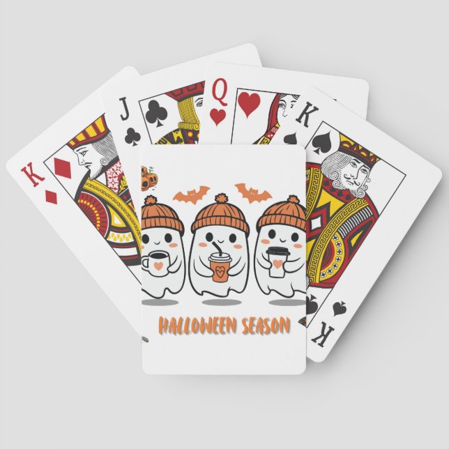 Baraja De Cartas aison Halloween – fantômes café mignons (Reverso)