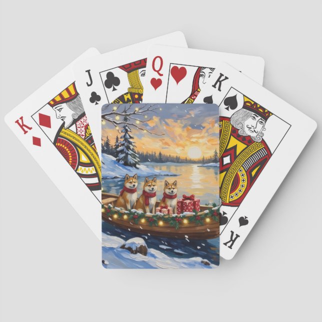 Baraja De Cartas Akita Christmas Boat Holiday (Reverso)