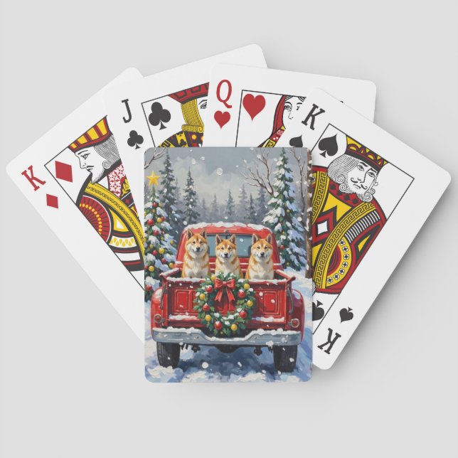 Baraja De Cartas Akita Christmas Red Truck Holiday (Reverso)